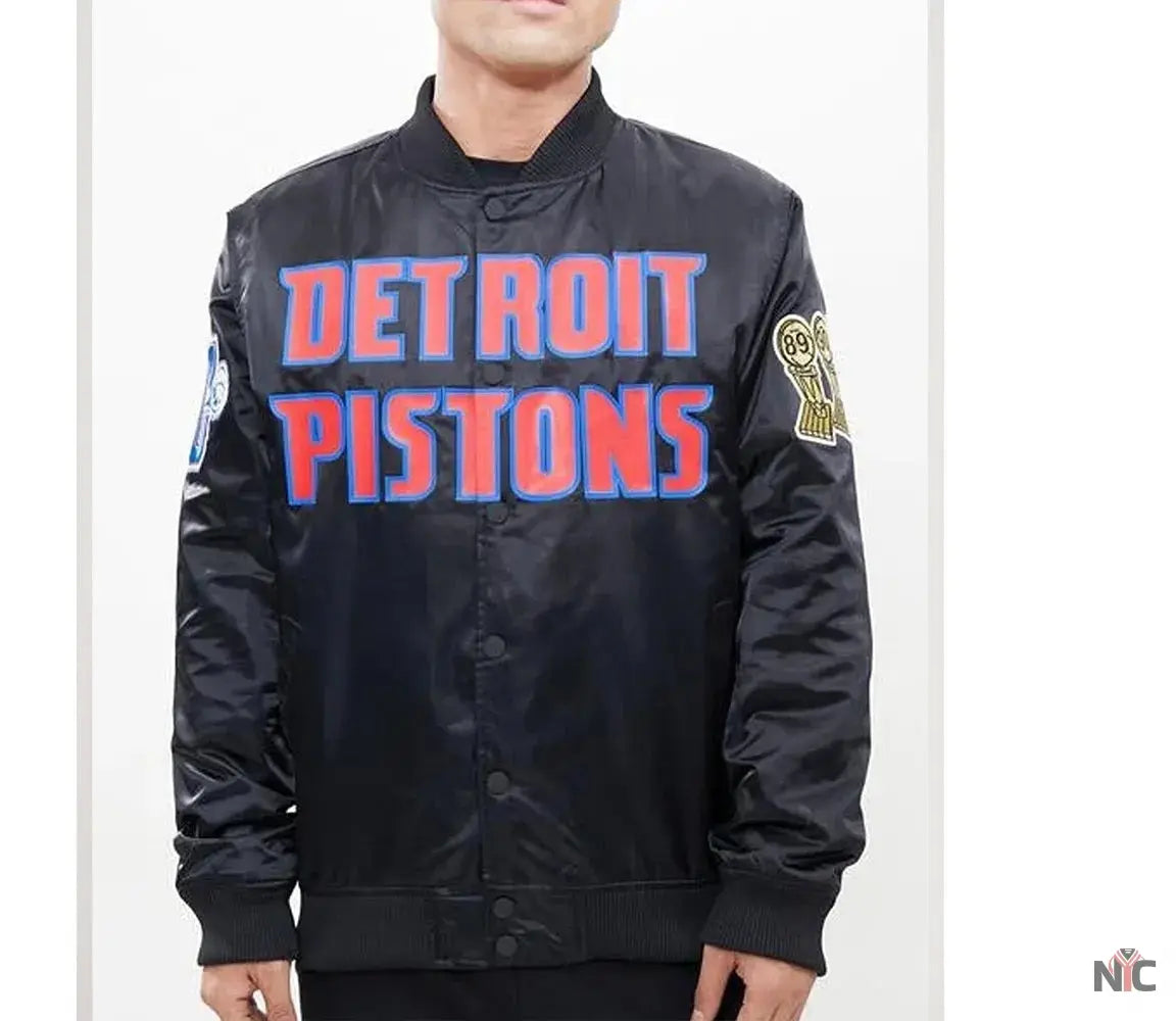 Detroit Pistons Big Logo Black Satin Jacket NYC Jackets