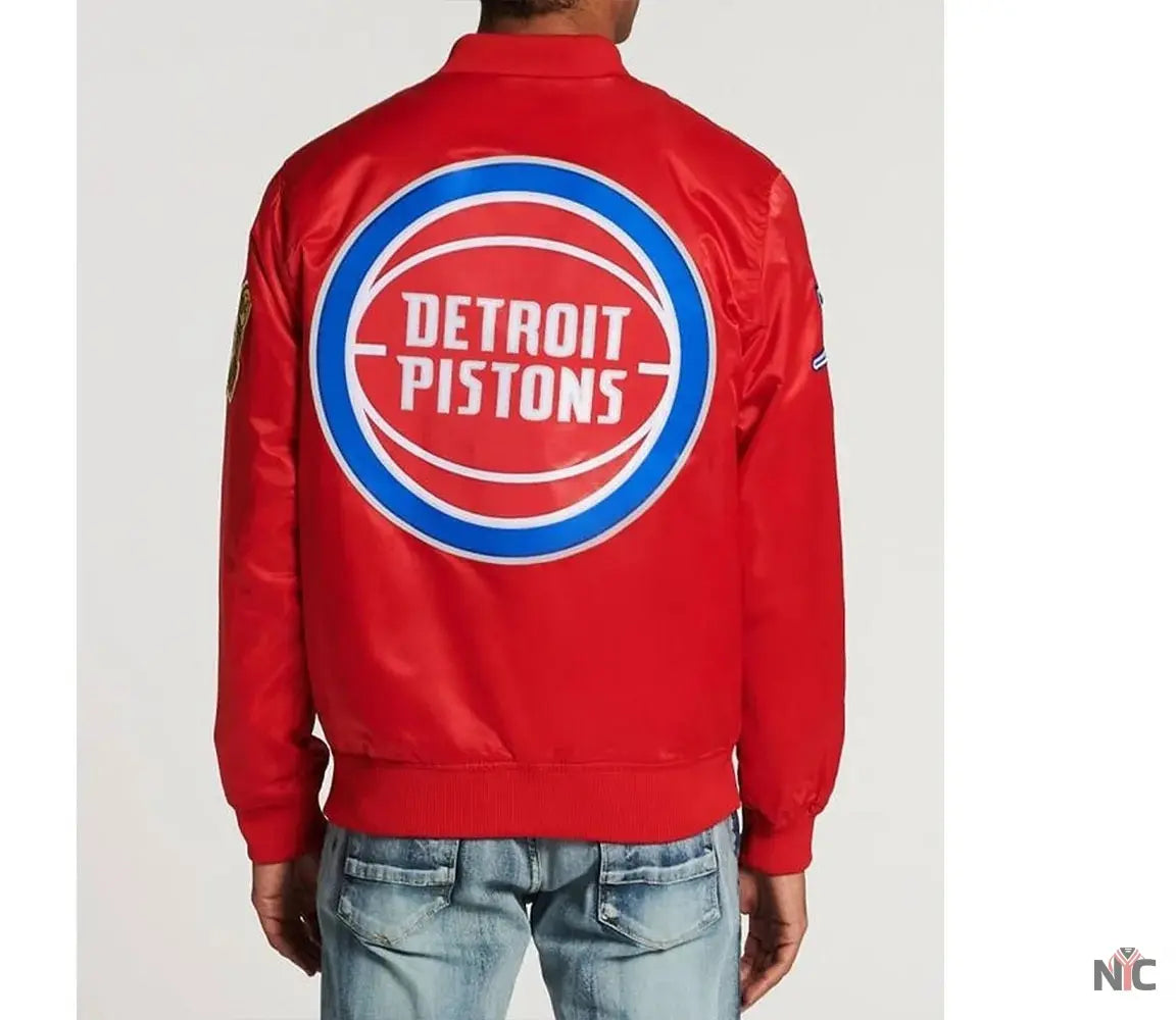 Detroit Pistons Big Logo Black Satin Jacket NYC Jackets
