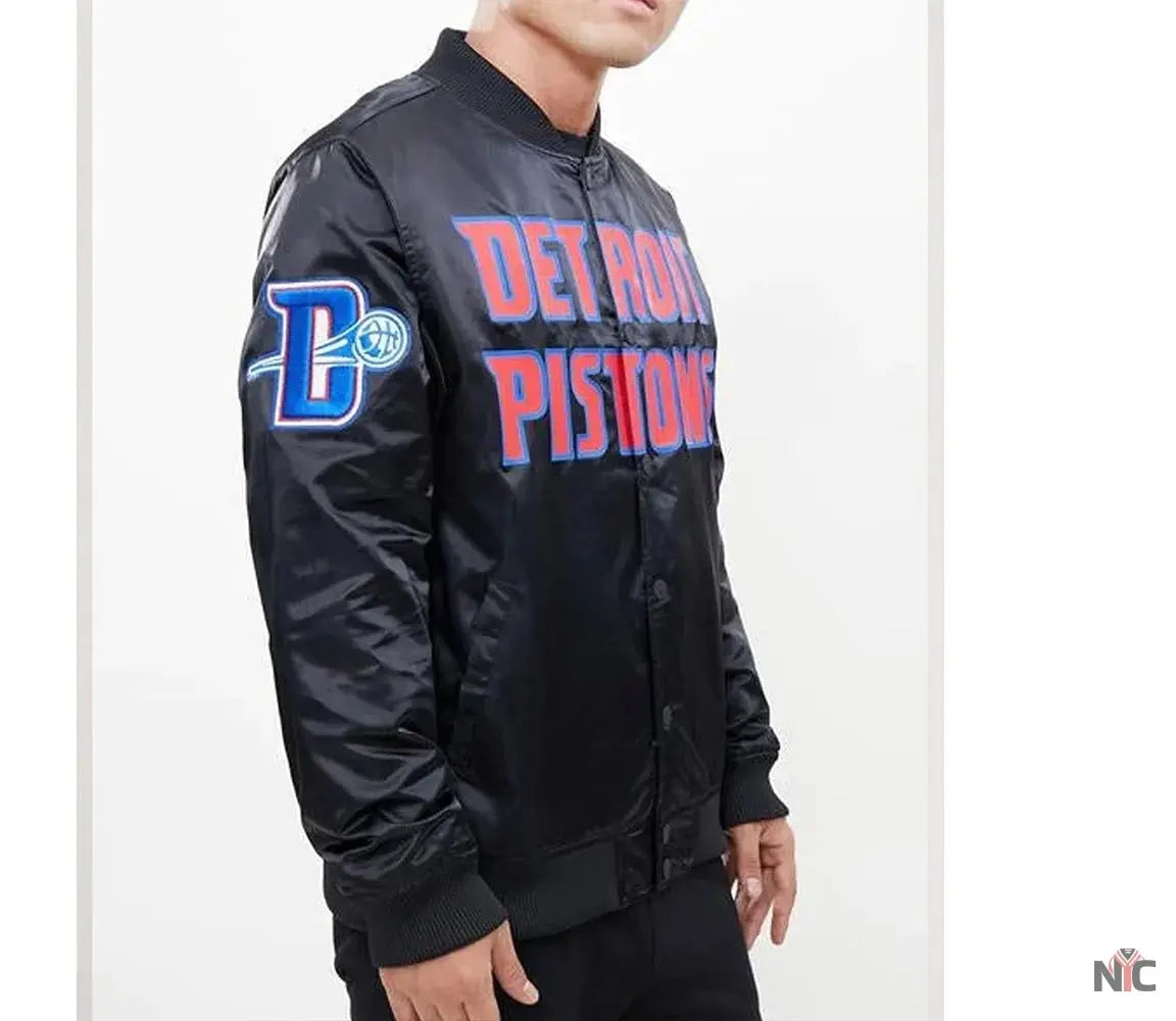 Detroit Pistons Big Logo Black Satin Jacket NYC Jackets