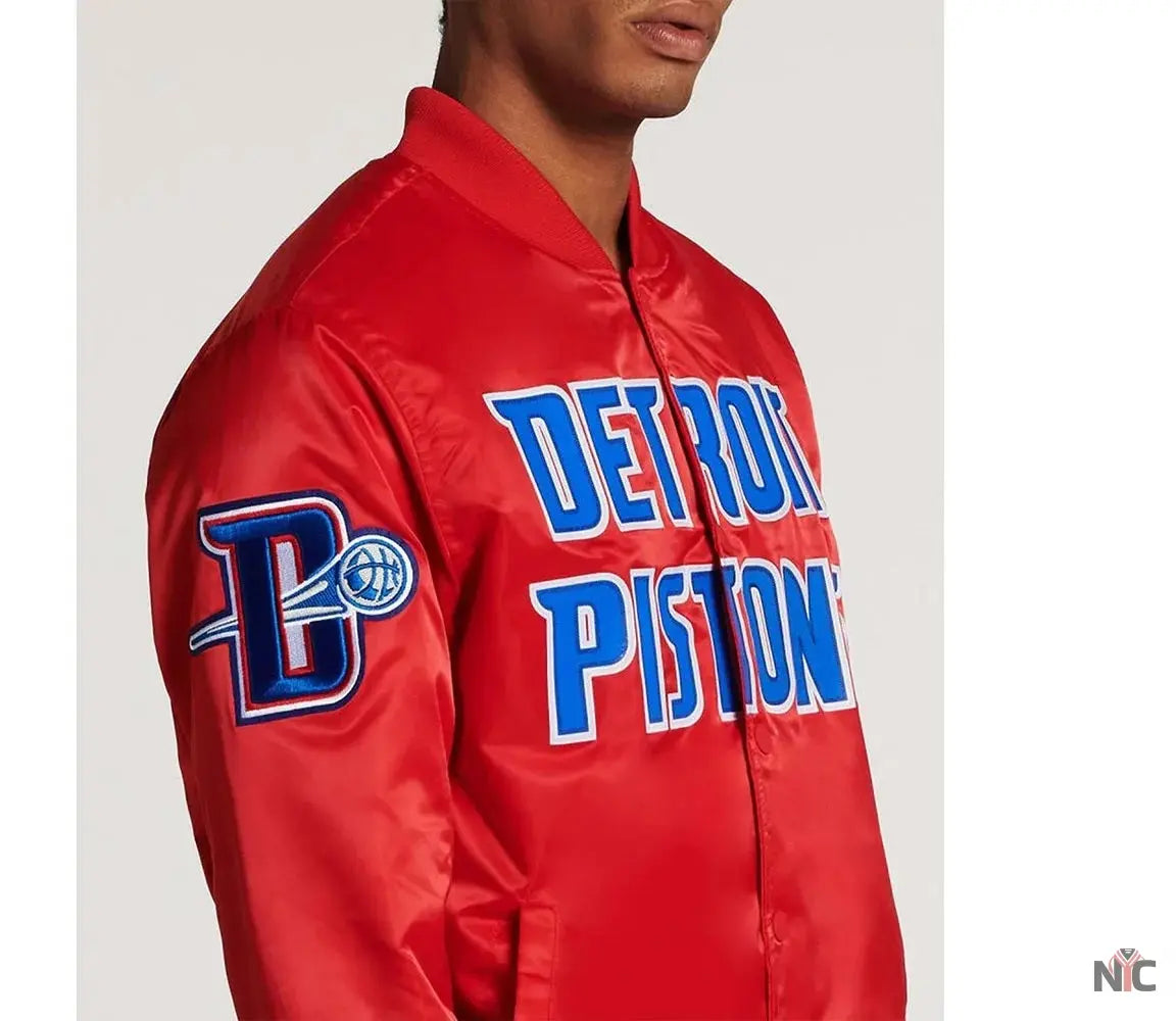 Detroit Pistons Big Logo Black Satin Jacket NYC Jackets