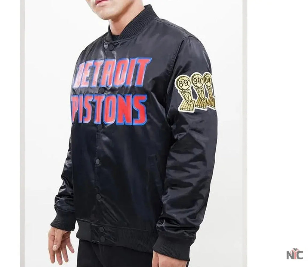 Detroit Pistons Big Logo Black Satin Jacket NYC Jackets