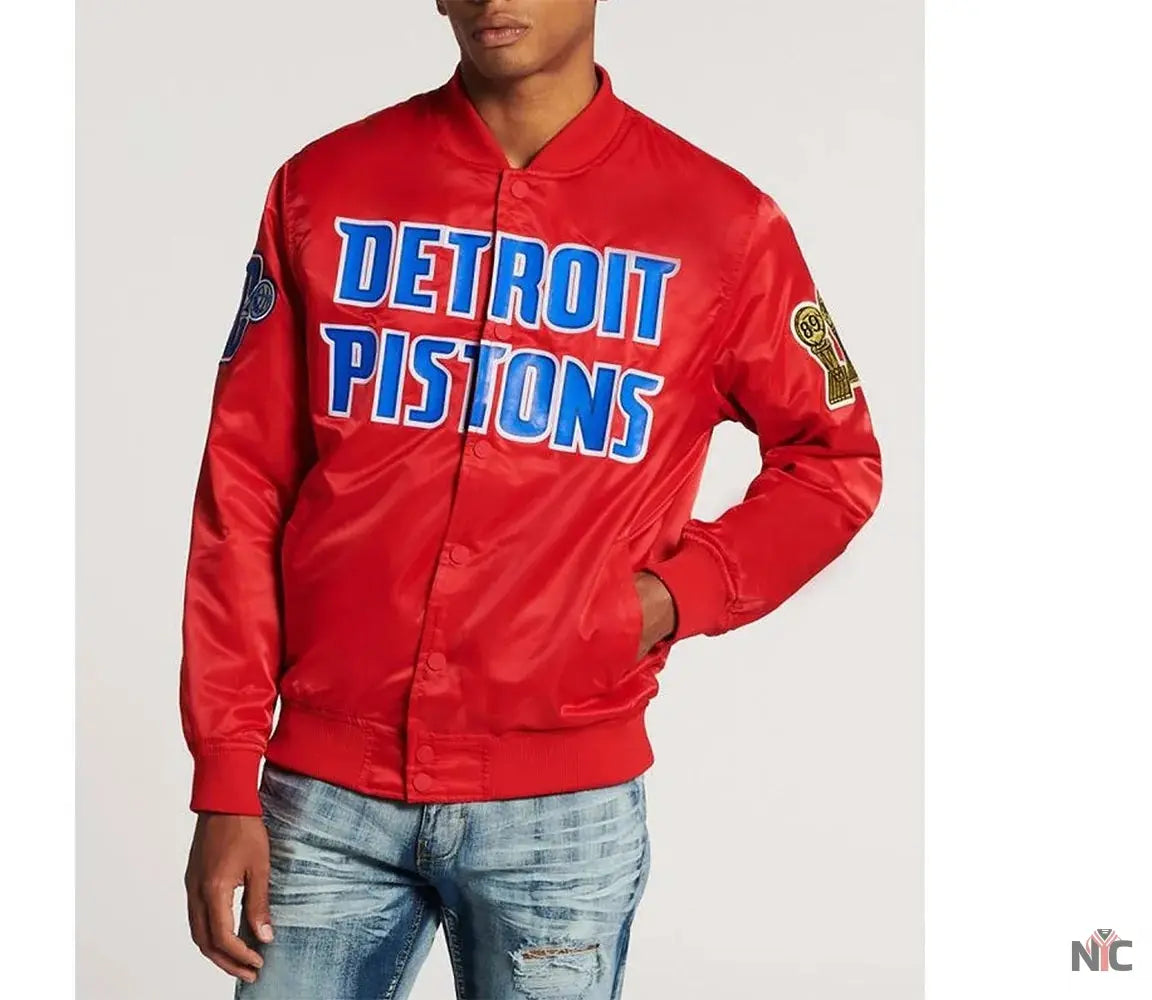 Detroit Pistons Big Logo Black Satin Jacket NYC Jackets