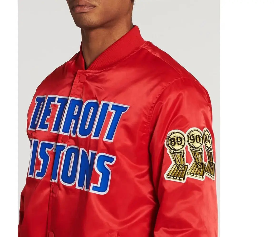 Detroit Pistons Big Logo Black Satin Jacket NYC Jackets