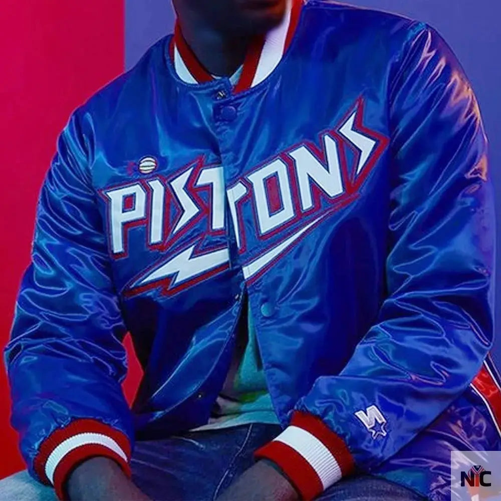 Detroit Pistons Classic Varsity Satin Jacket NYC Jackets