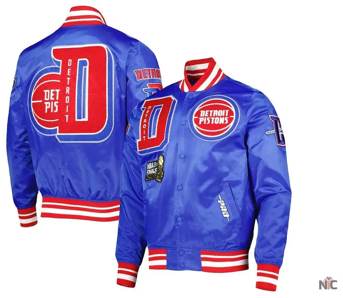 Detroit Pistons Finals 3x Champions Mash Up Satin Jacket NYC Jackets