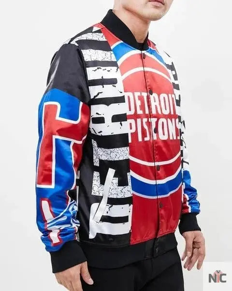 Detroit Pistons Mashup Satin Varsity Jacket NYC Jackets