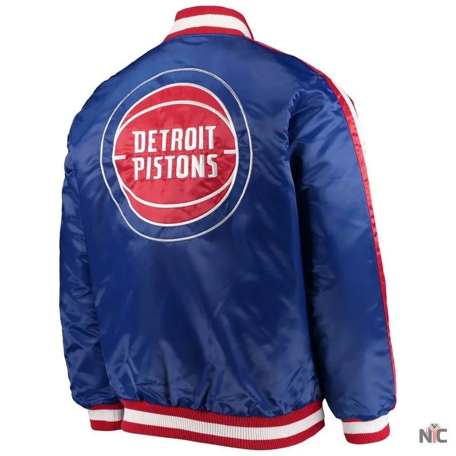 Detroit Pistons Striped Varsity Blue Satin Jacket NYC Jackets