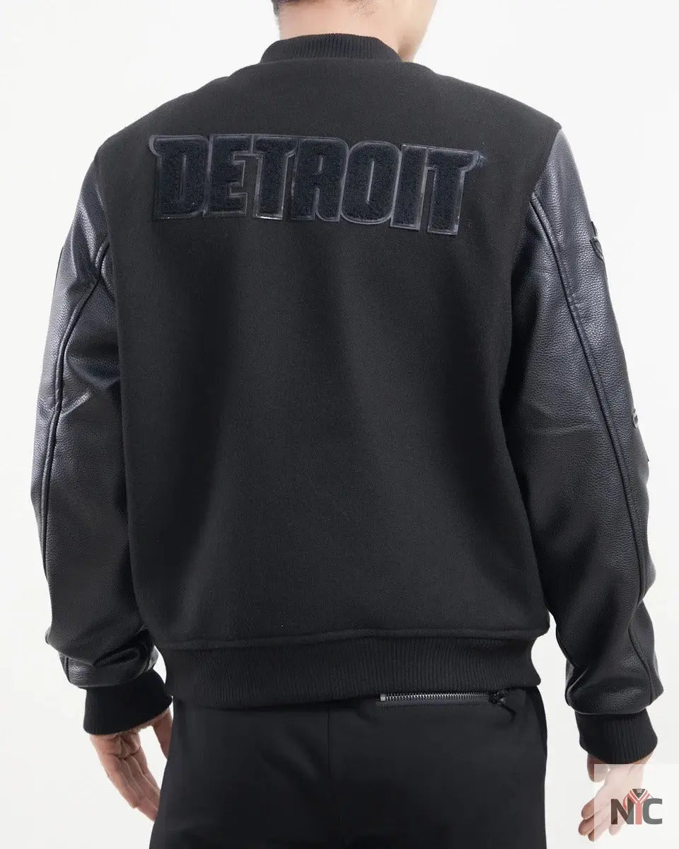 Detroit Pistons Triple Black Wool Varsity Jacket NYC Jackets