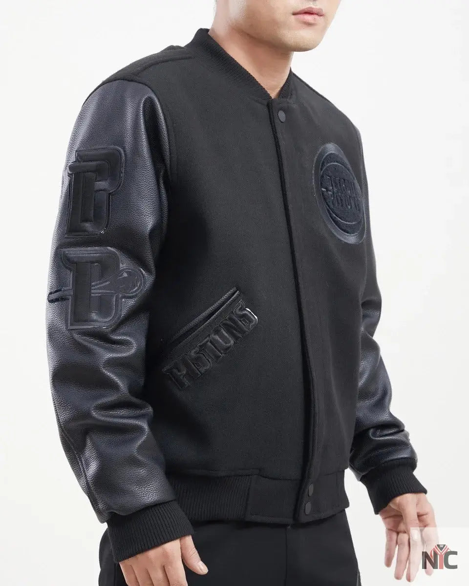 Detroit Pistons Triple Black Wool Varsity Jacket NYC Jackets