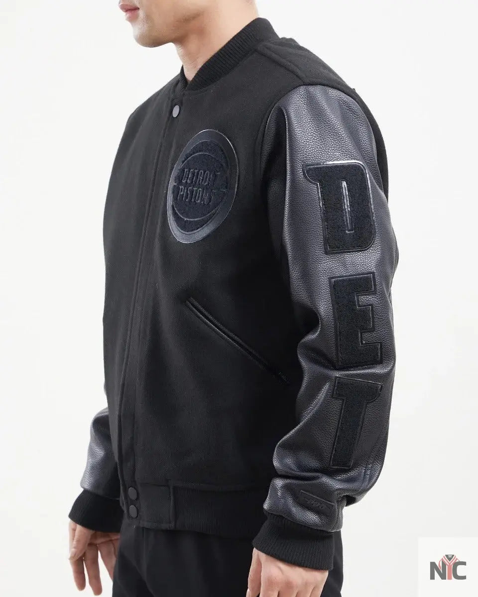 Detroit Pistons Triple Black Wool Varsity Jacket NYC Jackets