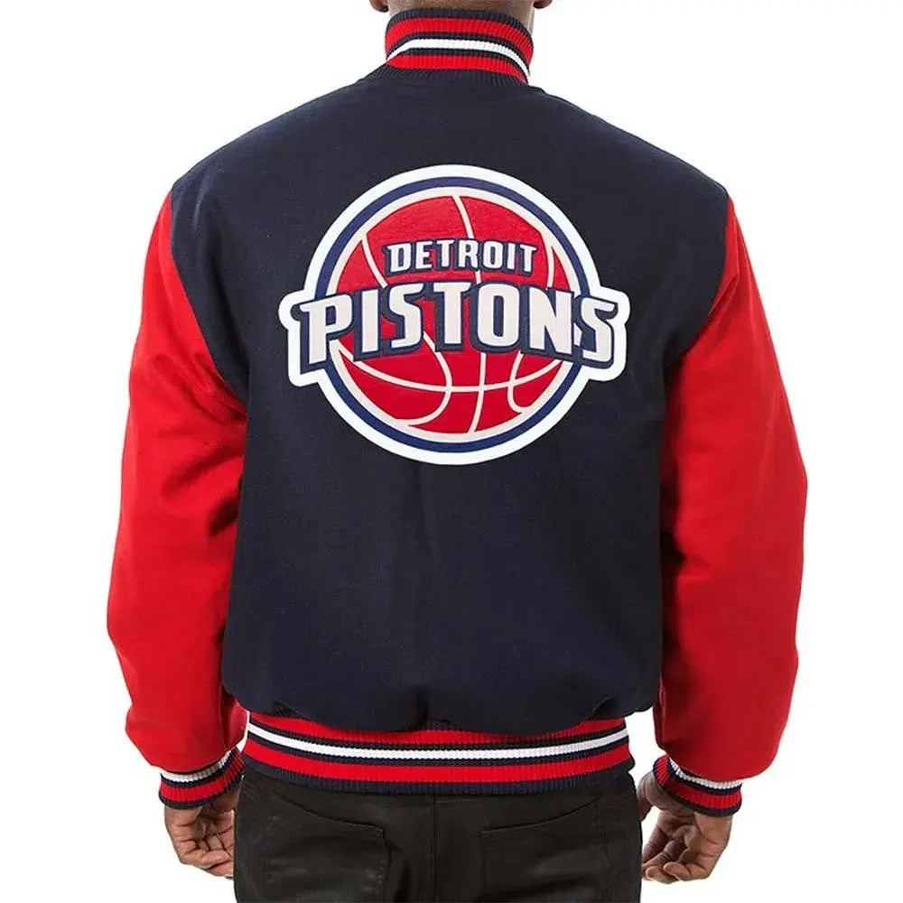 Detroit Pistons Two-Tone Navy/Red Varsity Wool Jacket NYC Jackets