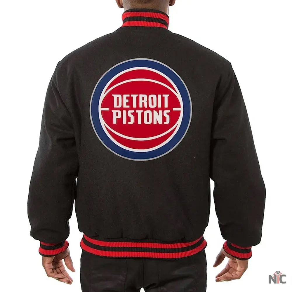 Detroit Pistons Varsity Black Wool Jacket. NYC Jackets