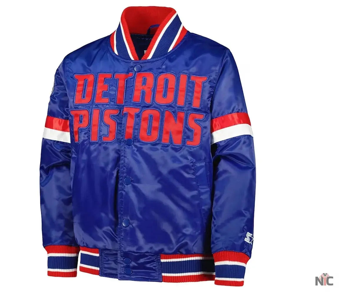 Detroit Pistons Youth Home Game Blue Satin Jacket NYC Jackets