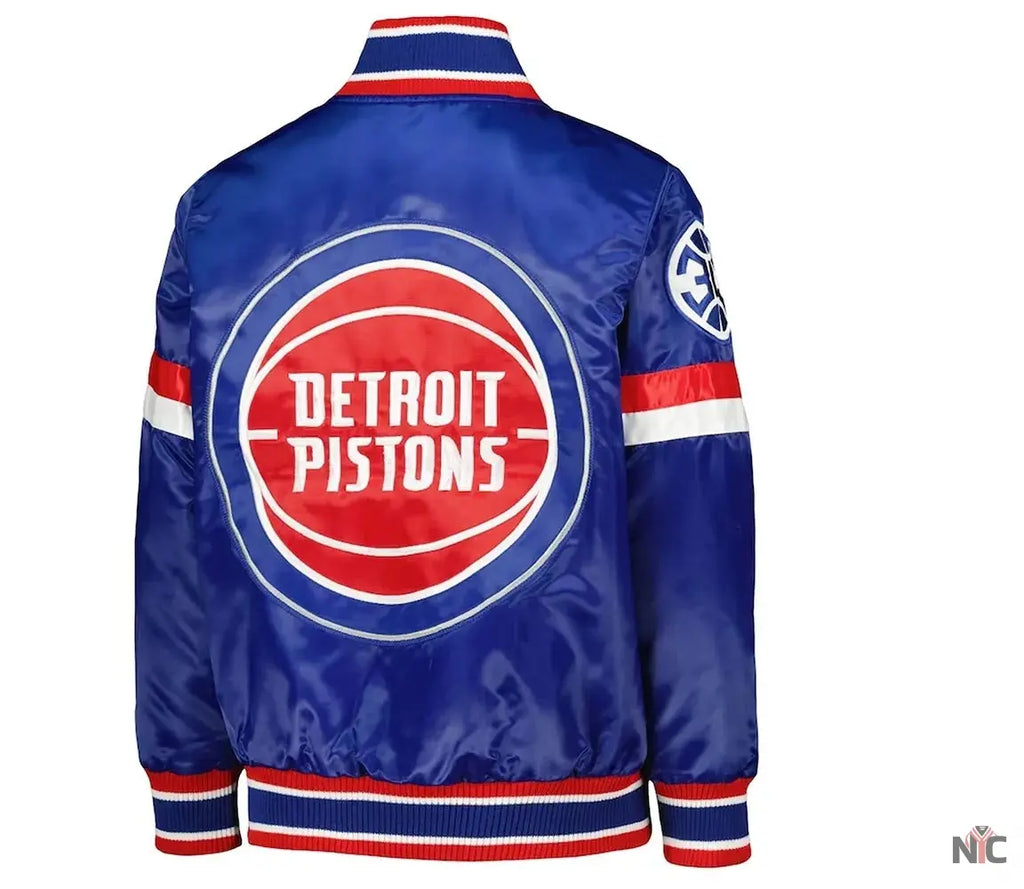 Detroit Pistons Youth Home Game Blue Satin Jacket NYC Jackets