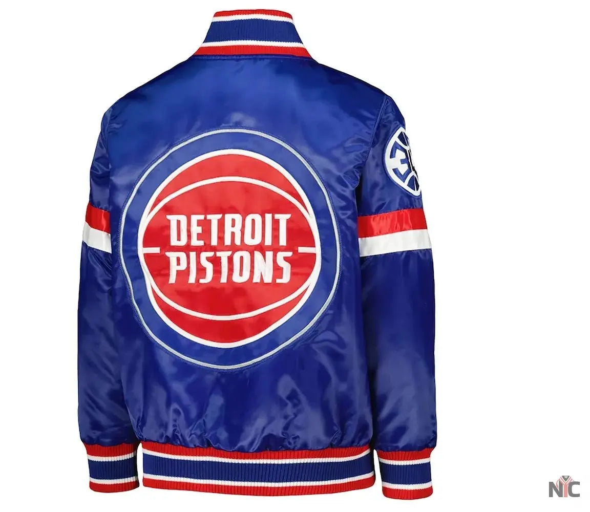 Detroit Pistons Youth Home Game Blue Satin Jacket NYC Jackets