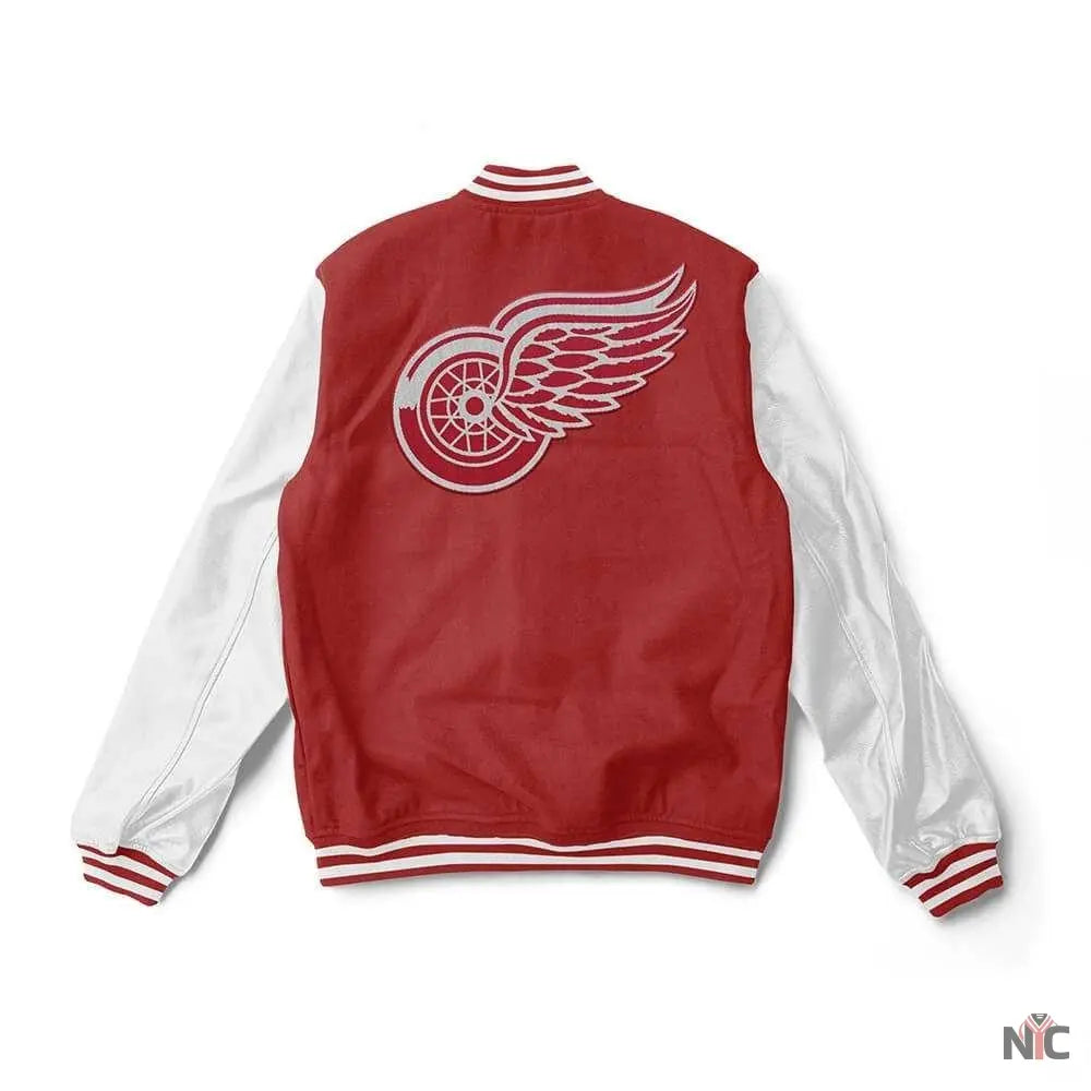 Detroit Red Wings Red And White Varsity Jacket NYC Jackets