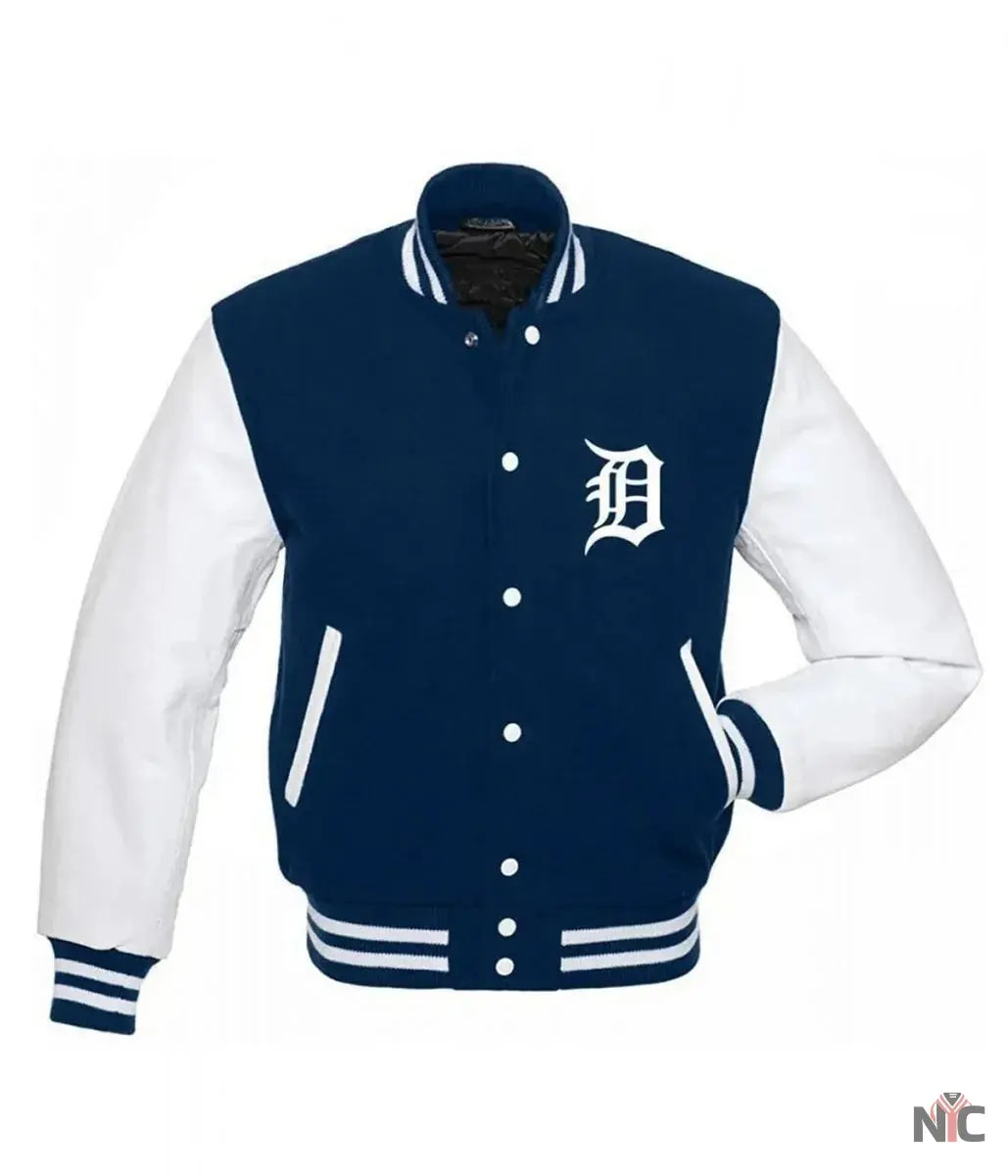 Detroit Tigers Letterman Blue and White Jacket NYC Jackets