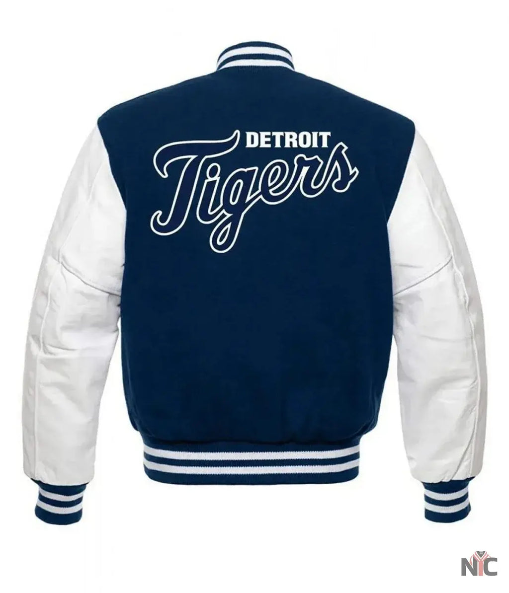 Detroit Tigers Letterman Blue and White Jacket NYC Jackets