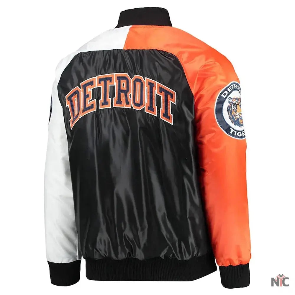 Detroit Tigers Tri-Color Varsity Satin Jacket NYC Jackets