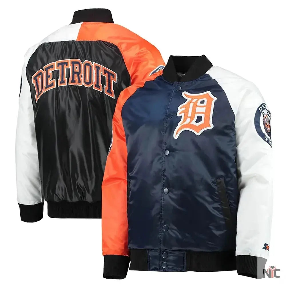 Detroit Tigers Tri-Color Varsity Satin Jacket NYC Jackets
