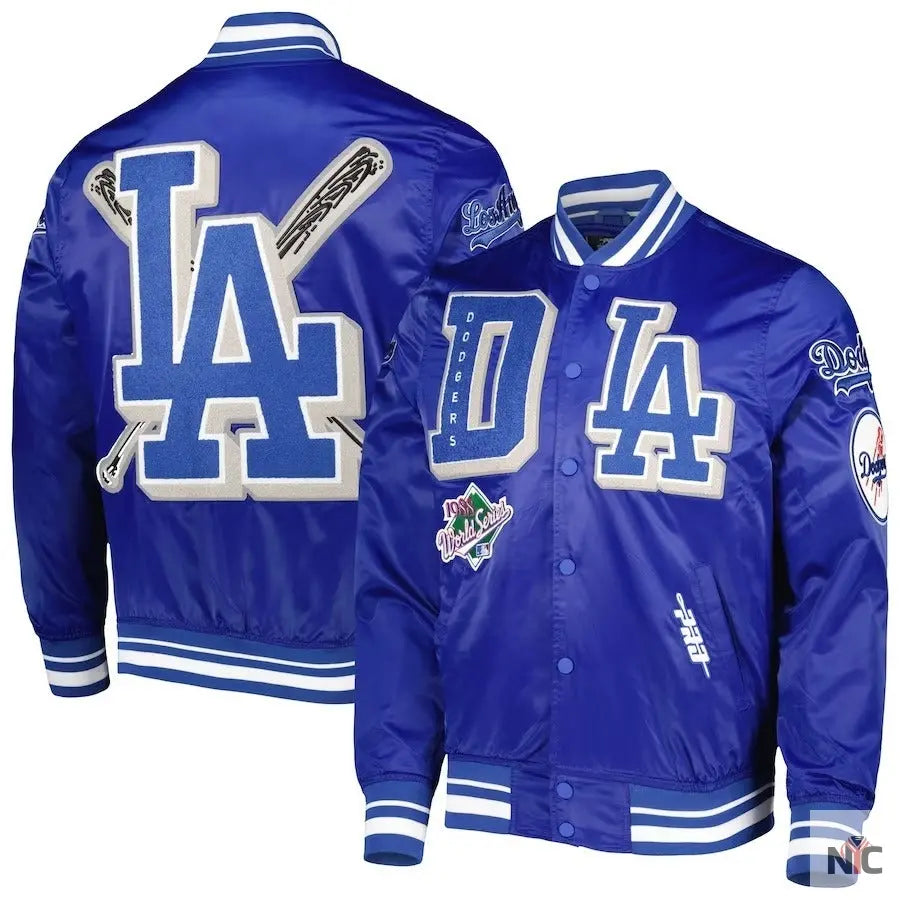 Dodgers Pro Standard Royal Mash Up Satin Varsity Jacket NYC Jackets