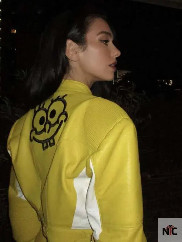 Dua Lipa Spongebob Yellow Leather Jacket NYC Jackets
