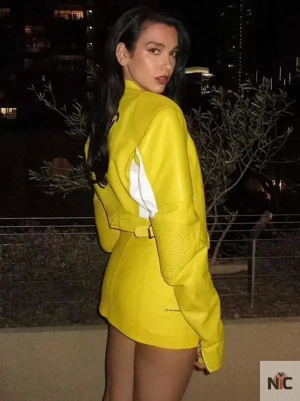 Dua Lipa Spongebob Yellow Leather Jacket NYC Jackets