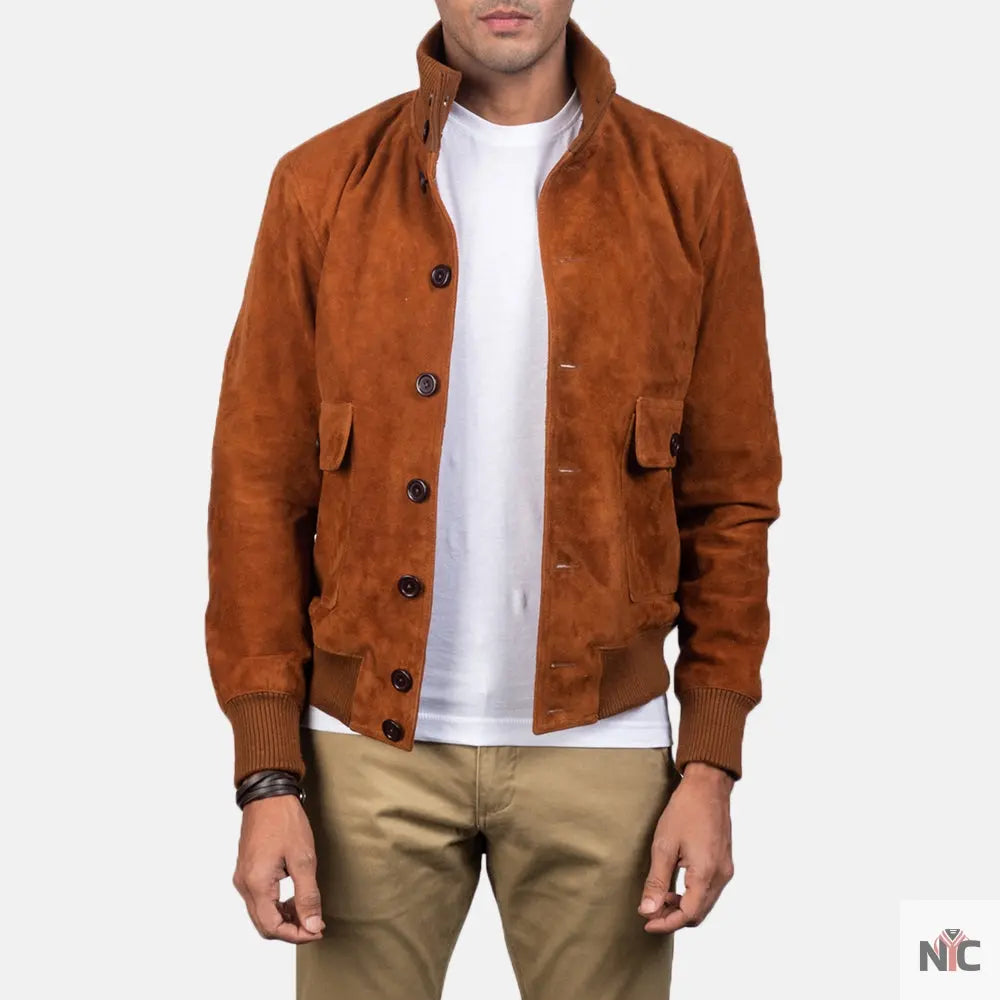 Eaton Brown Suede Bomber Jacket NYC Jackets