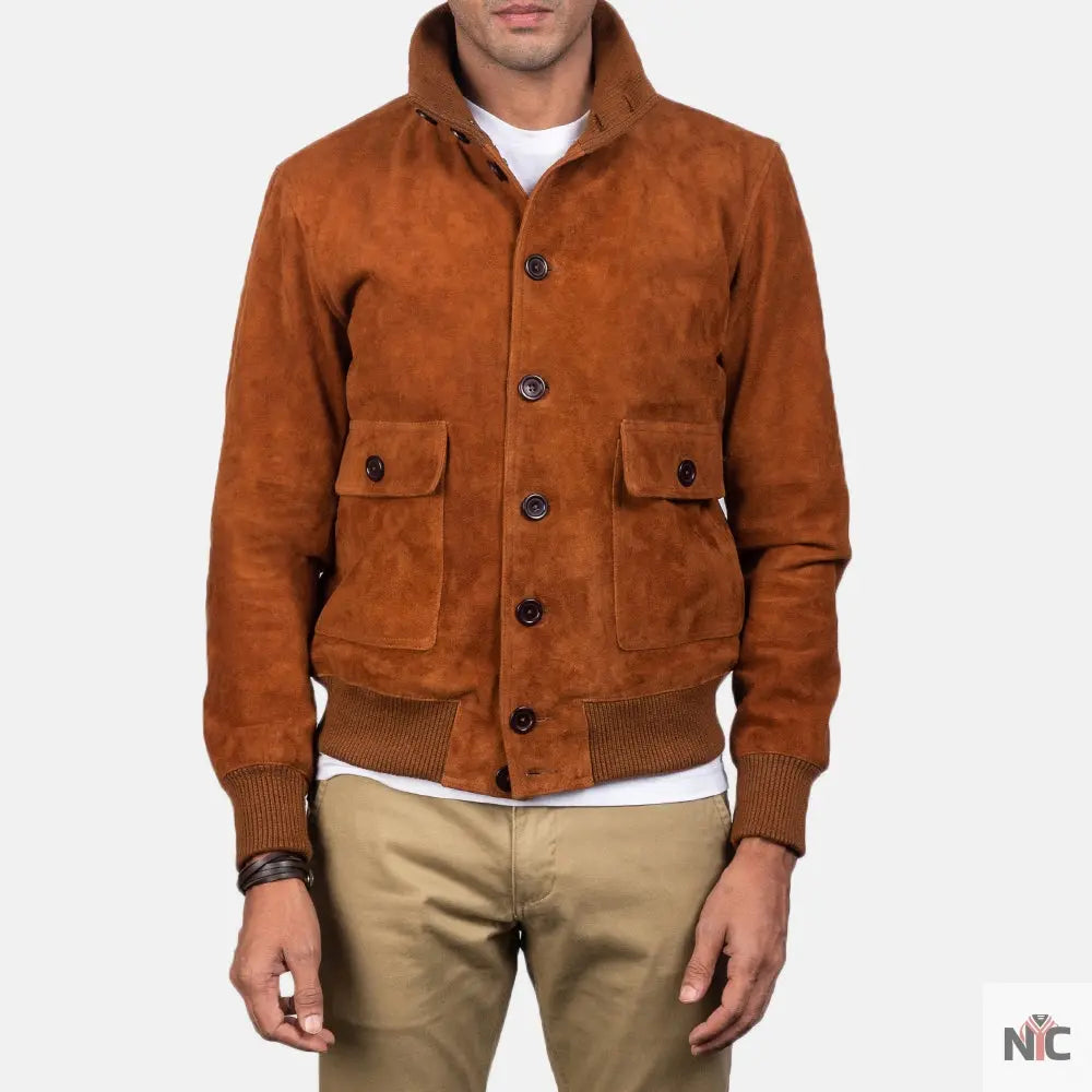 Eaton Brown Suede Bomber Jacket NYC Jackets
