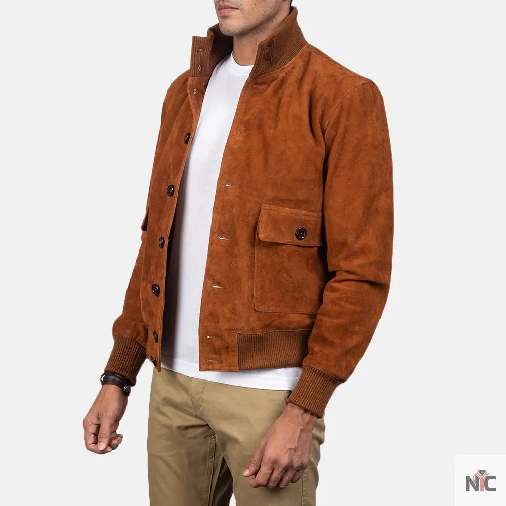 Eaton Brown Suede Bomber Jacket NYC Jackets
