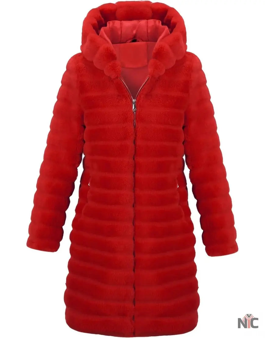 Elsbeth 2024 Carrie Preston Red Puffer Fur Coat NYC Jackets