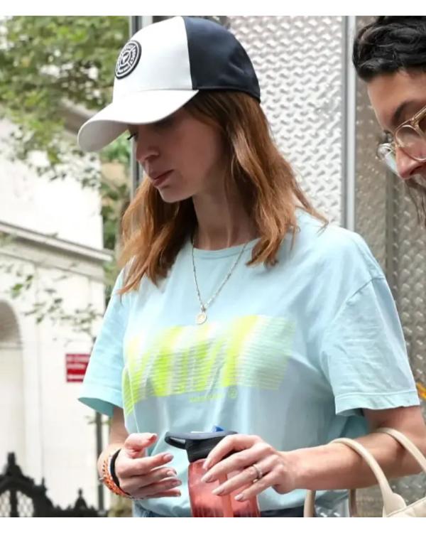 Emily Blunt Devil Wears Prada II Blue T-Shirt NYC Jackets