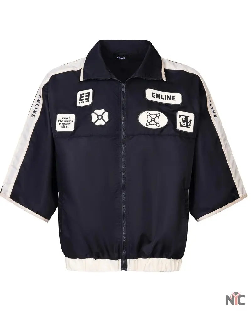 Emline Satin Windbreaker Top Black & Cream NYC Jackets
