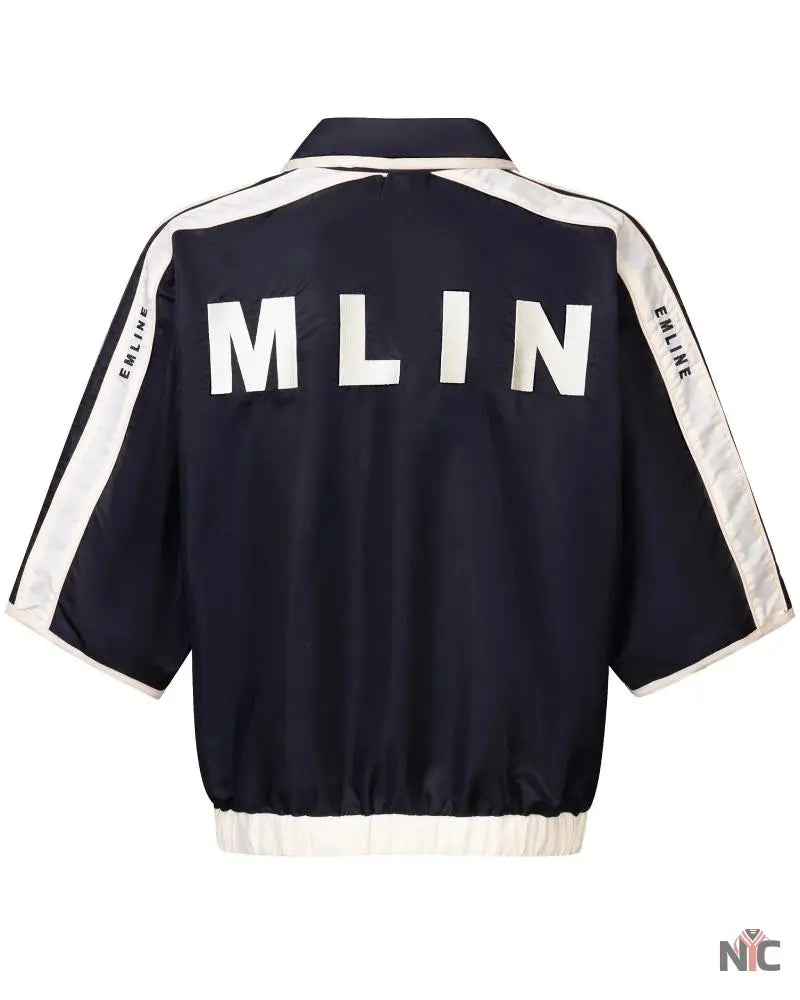 Emline Satin Windbreaker Top Black & Cream NYC Jackets