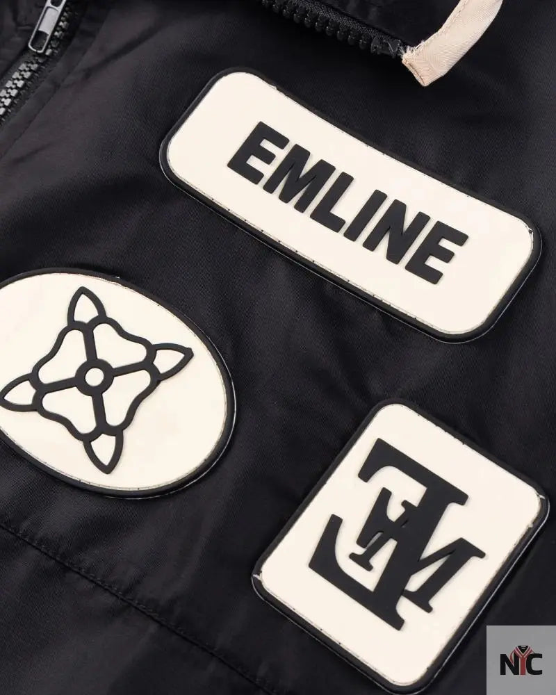 Emline Satin Windbreaker Top Black & Cream NYC Jackets
