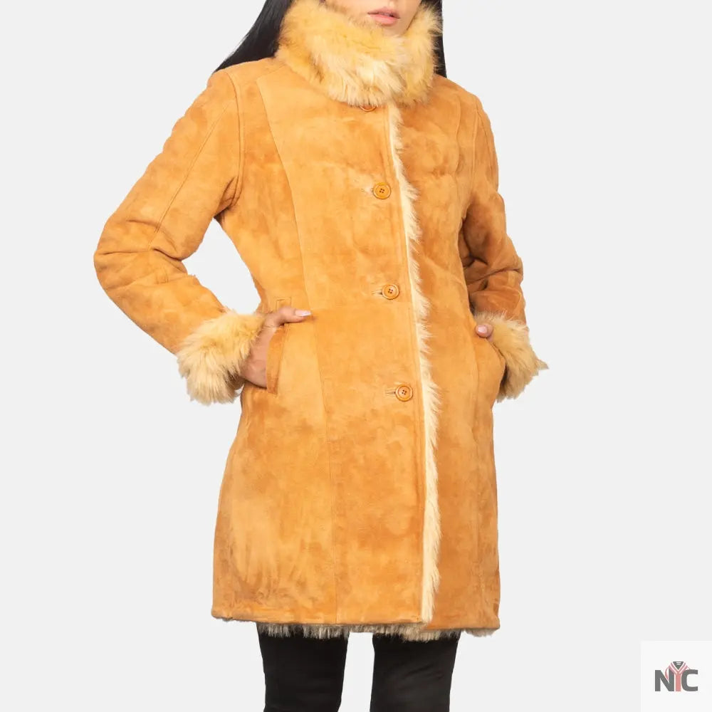 Erica Shearling Beige Leather Coat NYC Jackets