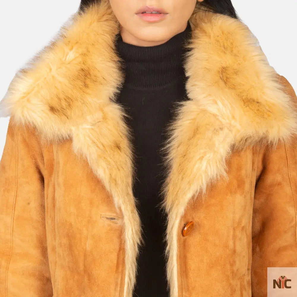 Erica Shearling Beige Leather Coat NYC Jackets