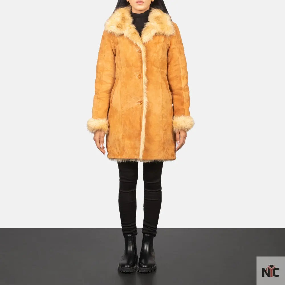 Erica Shearling Beige Leather Coat NYC Jackets