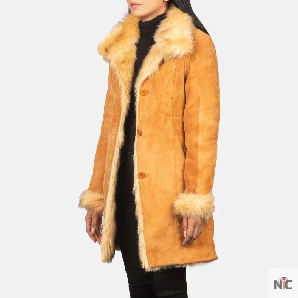 Erica Shearling Beige Leather Coat NYC Jackets