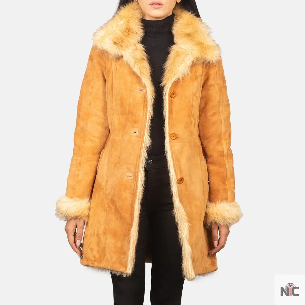 Erica Shearling Beige Leather Coat NYC Jackets