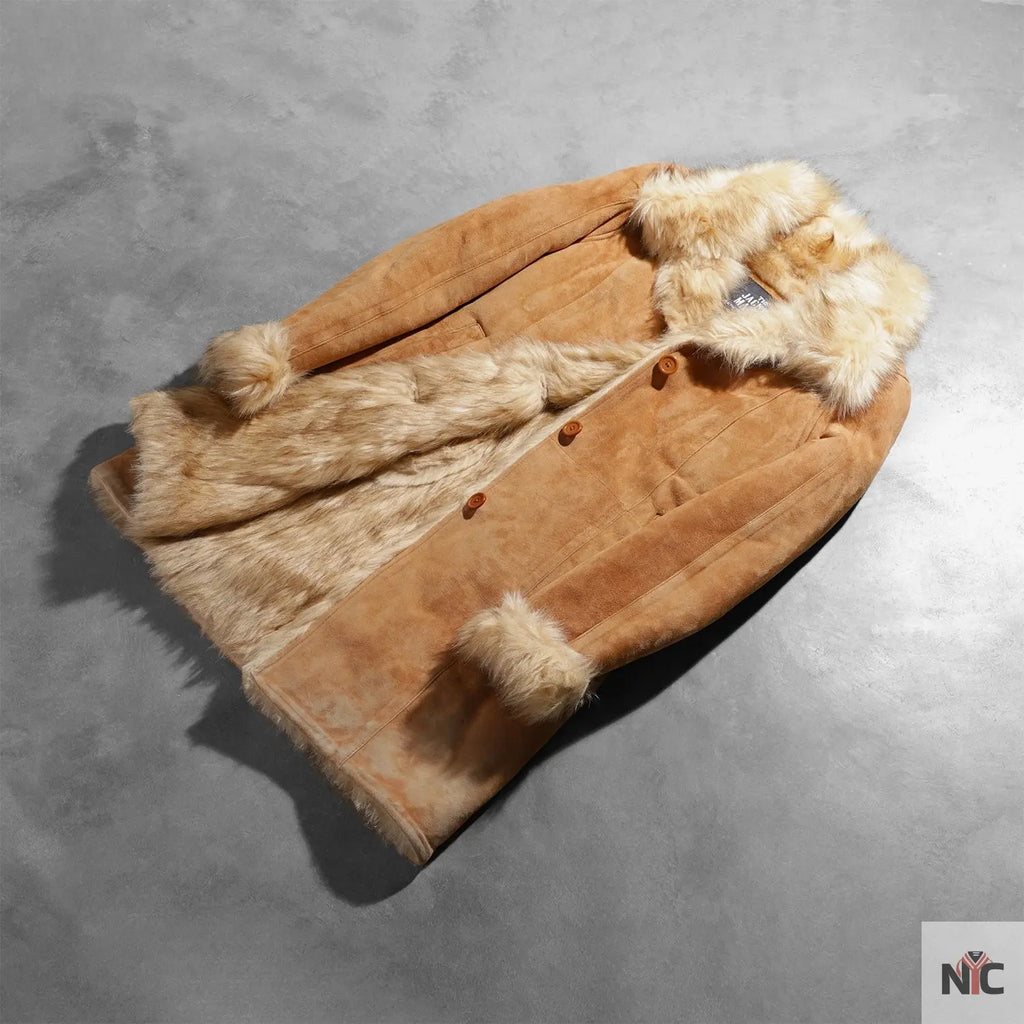 Erica Shearling Beige Leather Coat NYC Jackets