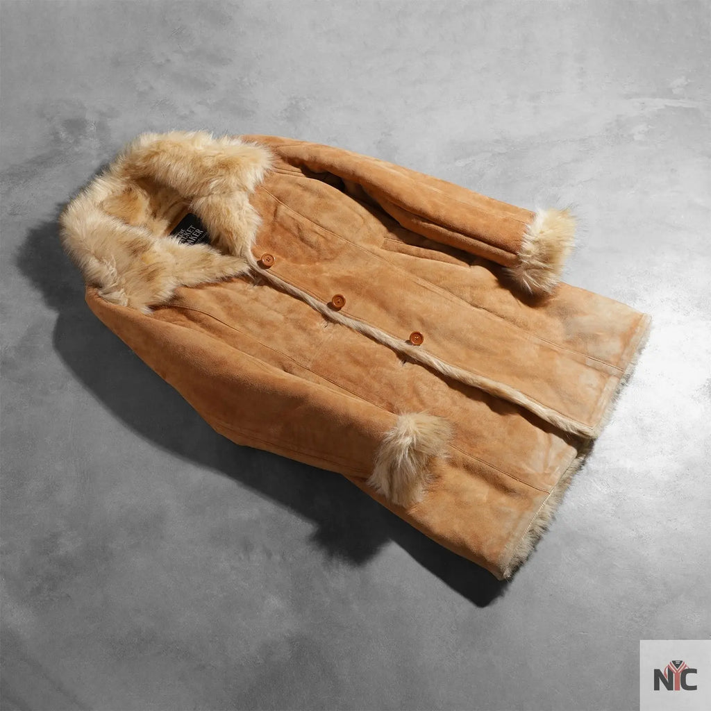 Erica Shearling Beige Leather Coat NYC Jackets