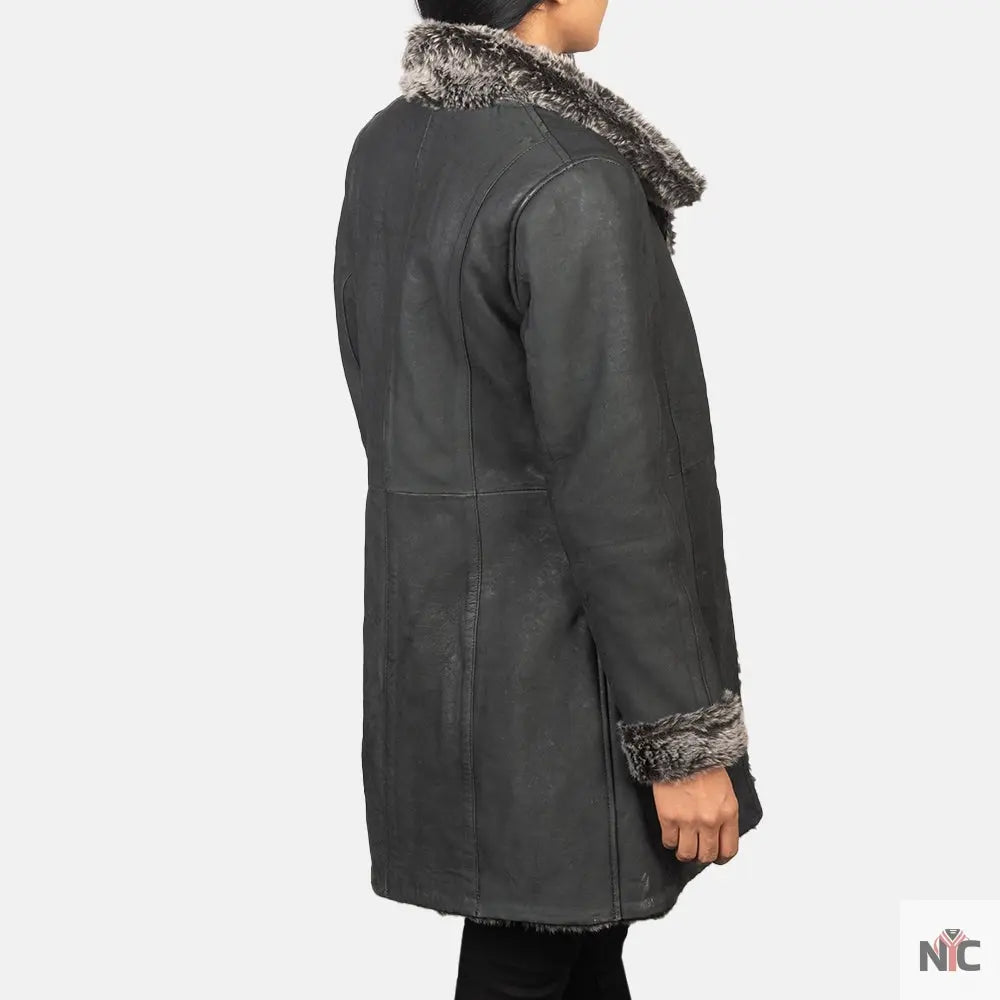 Erica Shearling Black Leather Coat NYC Jackets