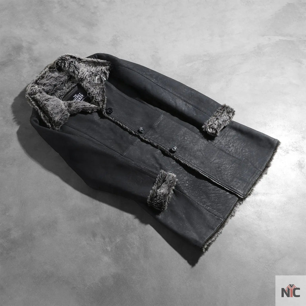 Erica Shearling Black Leather Coat NYC Jackets