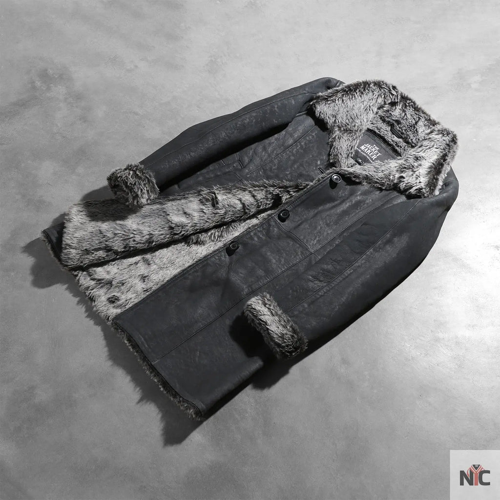 Erica Shearling Black Leather Coat NYC Jackets