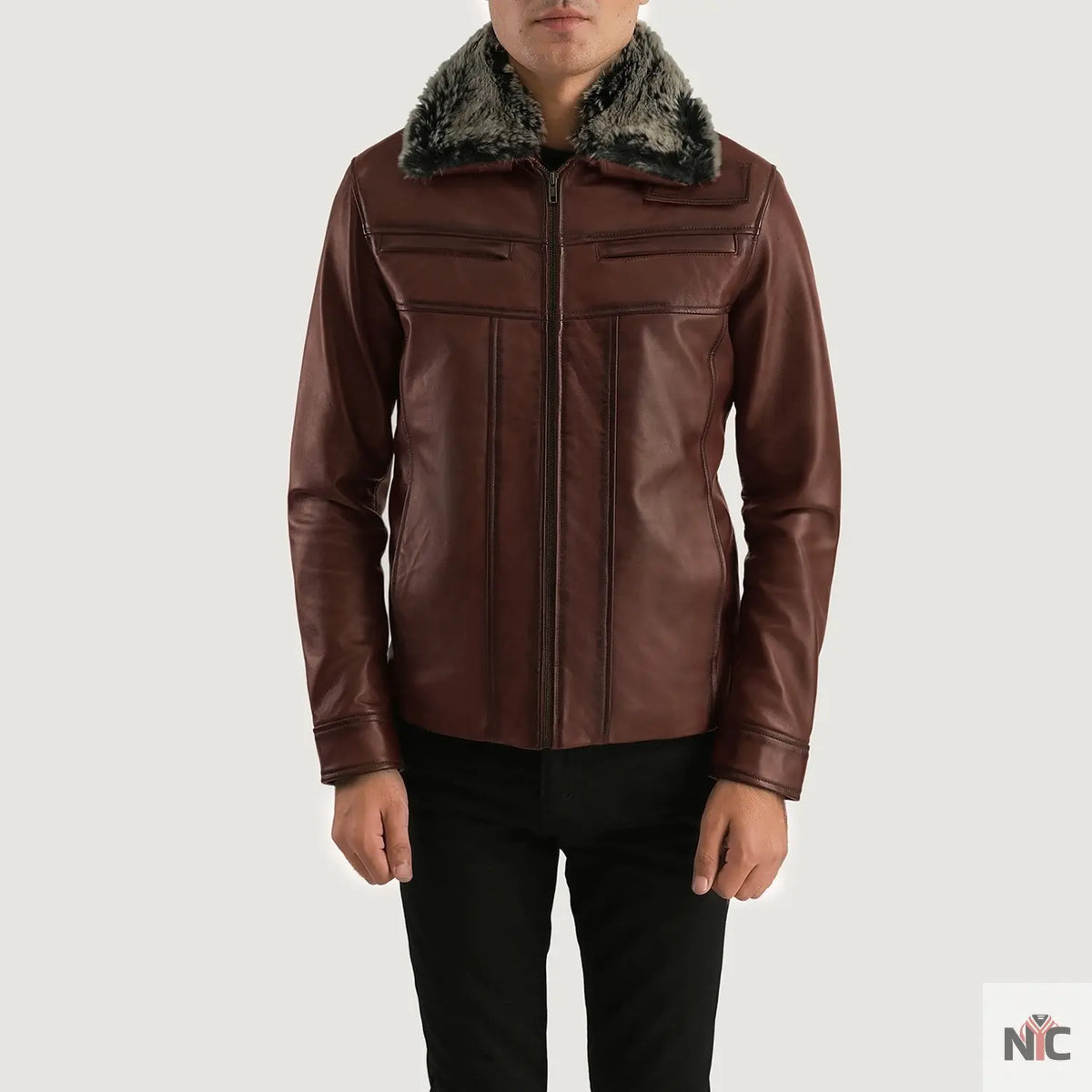 Evan Hart Fur Brown Leather Jacket NYC Jackets