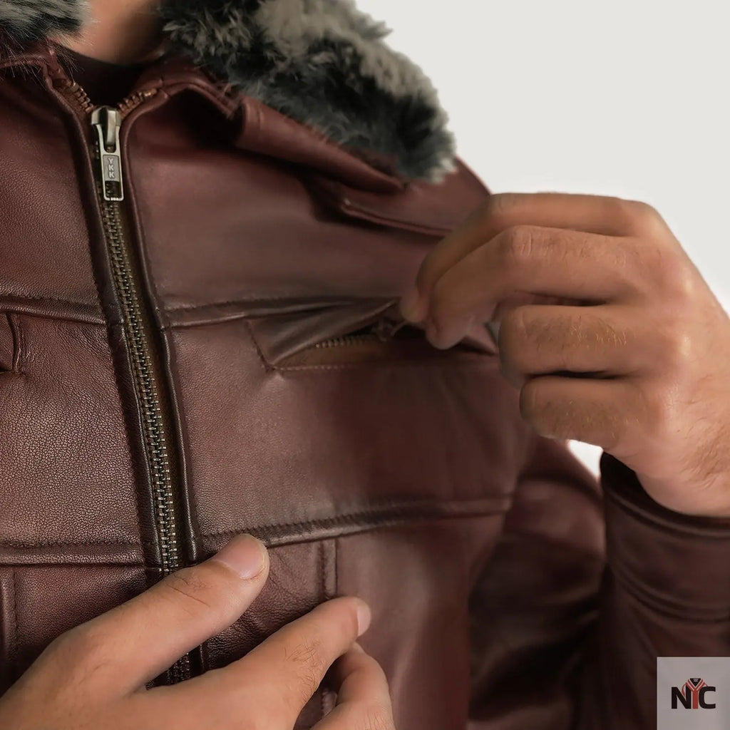 Evan Hart Fur Brown Leather Jacket NYC Jackets