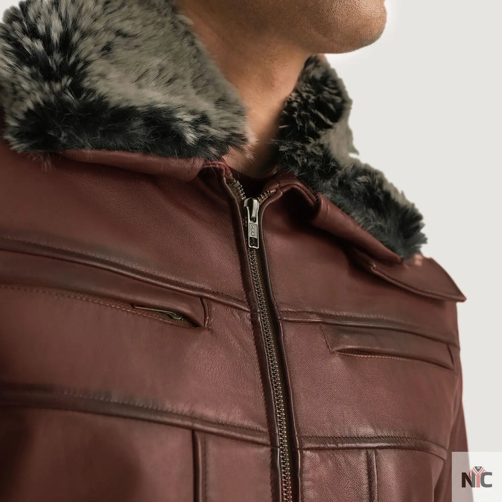 Evan Hart Fur Brown Leather Jacket NYC Jackets
