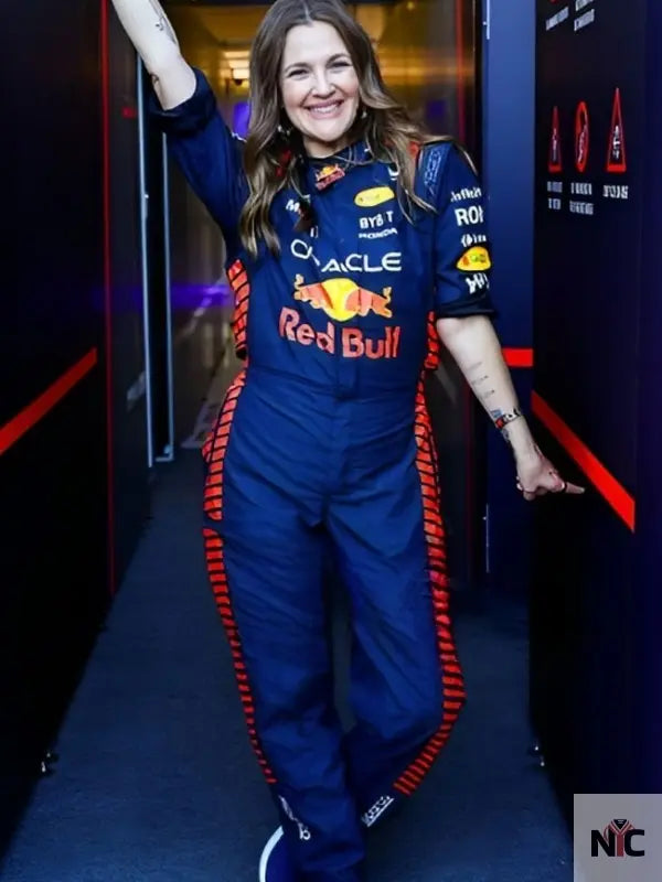 F1 Grand Prix Drew Barrymore Red Bull Jumpsuit NYC Jackets