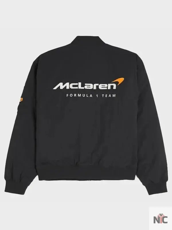 F1 McLaren Black Satin Bomber Jacket NYC Jackets